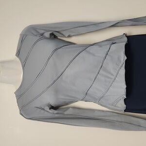 NA-KD Sustainable Clothing, Dusty Blue, Long Sleeve, Open Tie Back Top - NWT
